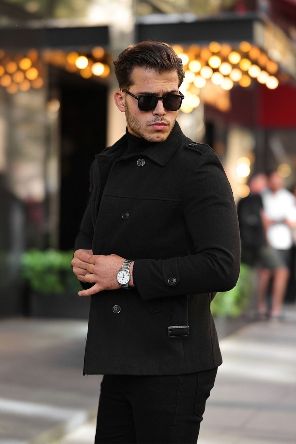 Gm Giyimarket Wish Klein Erkek Slim Fit Kısa Kaşe Kaban Siyah Uzun Kol Dokuma Malzeme ile Şık Tasarım görsel 6