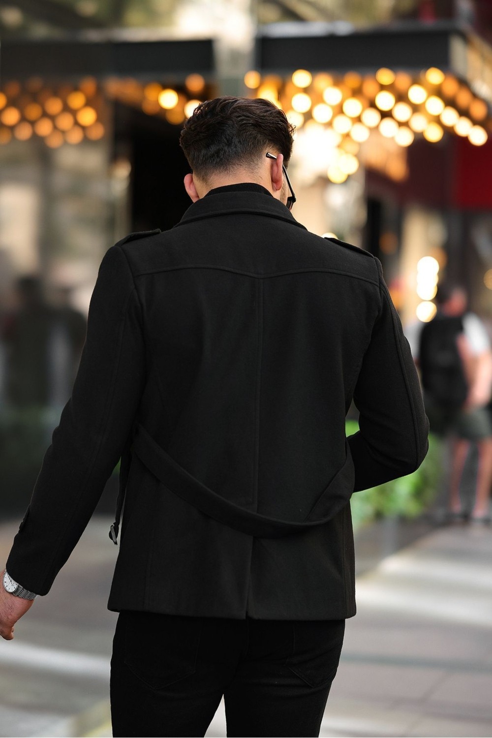 Gm Giyimarket Wish Klein Erkek Slim Fit Kısa Kaşe Kaban Siyah Uzun Kol Dokuma Malzeme ile Şık Tasarım görsel 7