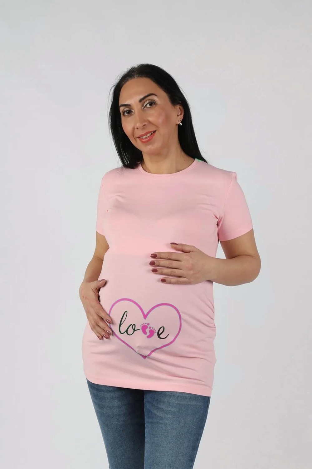 Balins Hamile Love Tişört Pembe Baskılı