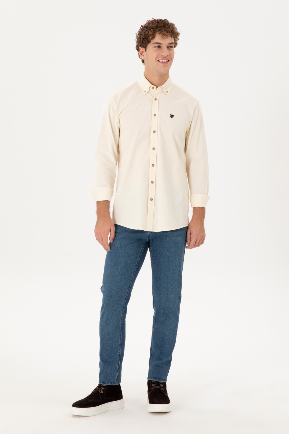 U.S. Polo Assn. Erkek Açık Haki Gömlek Desenli 50291395-VR183 görsel 4