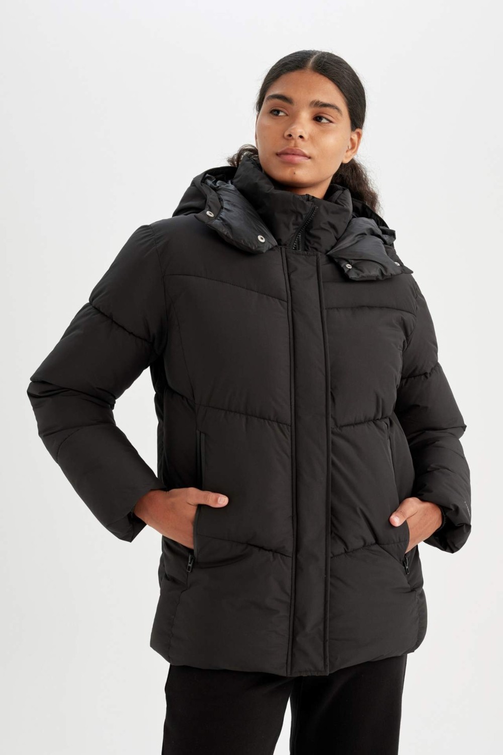 DeFacto Su İtici Regular Fit Yarım Polar Astarlı Kapüşonlu Fermuarlı Kışlık Mont A1553AX24WN görsel 3