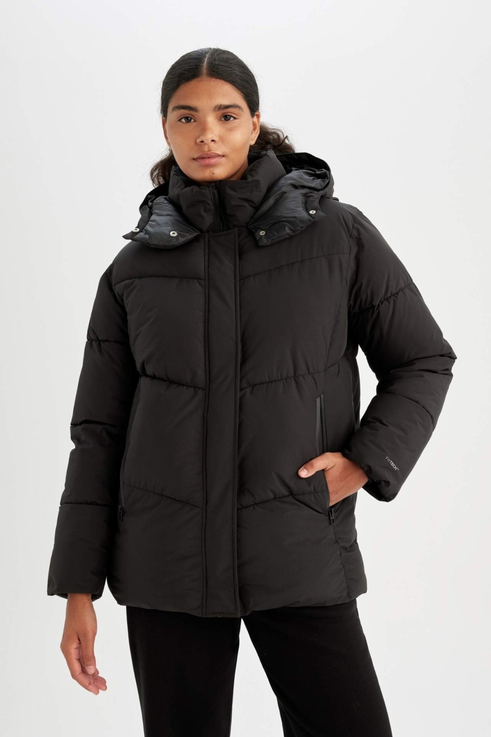 DeFacto Su İtici Regular Fit Yarım Polar Astarlı Kapüşonlu Fermuarlı Kışlık Mont A1553AX24WN görsel 4