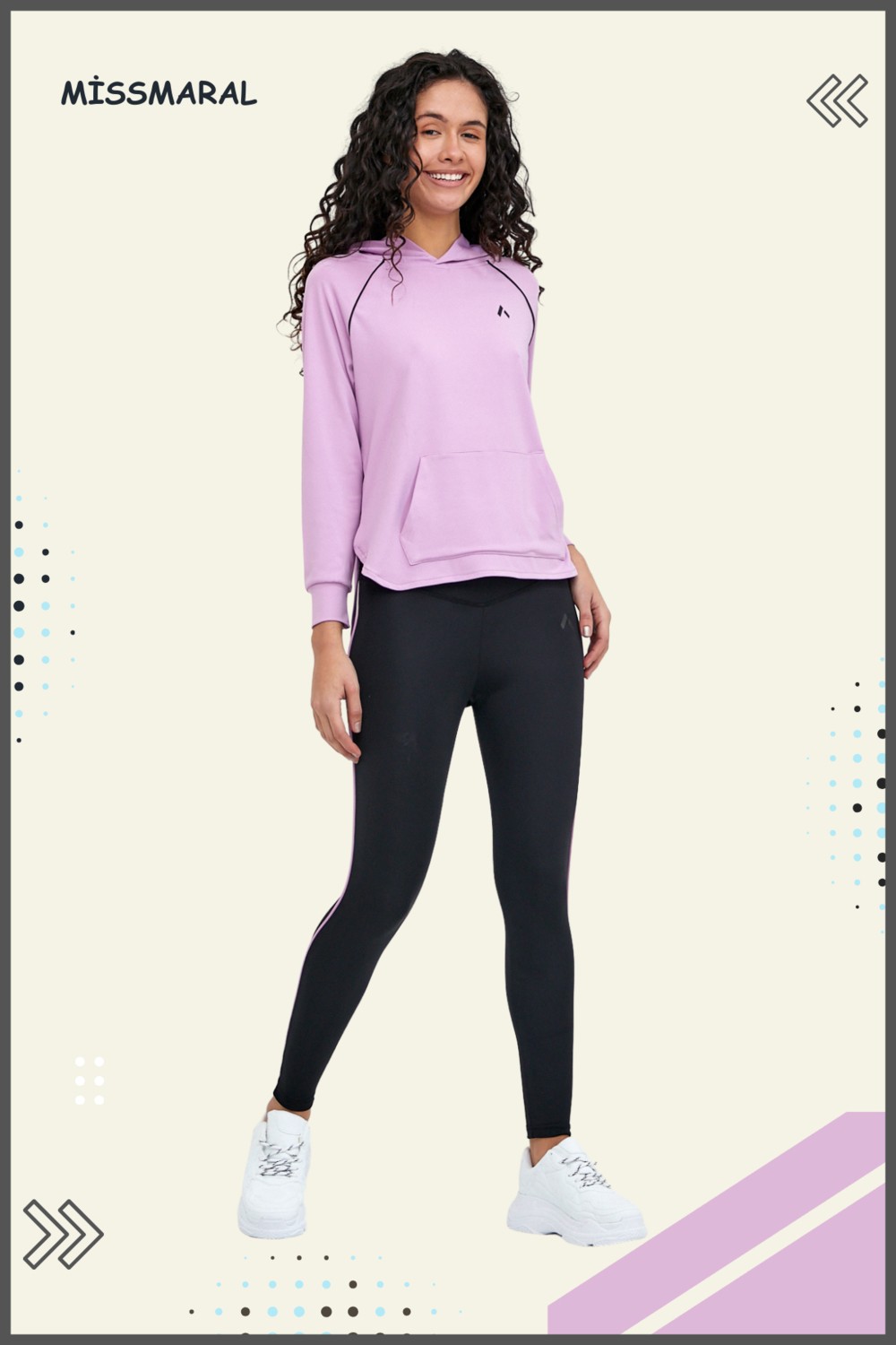 Miss Maral Kadın Eşofman Takım Lila /siyah Spor Tunik & Toparlayıcı Tayt Dalgıç Kumaş Sports And Casual 13060