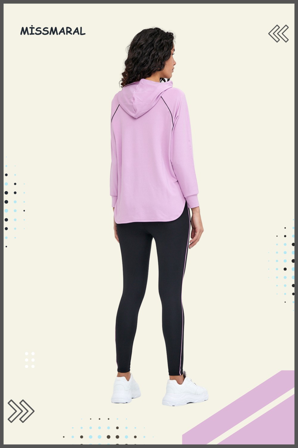 Miss Maral Kadın Eşofman Takım Lila /siyah Spor Tunik & Toparlayıcı Tayt Dalgıç Kumaş Sports And Casual 13060 görsel 2