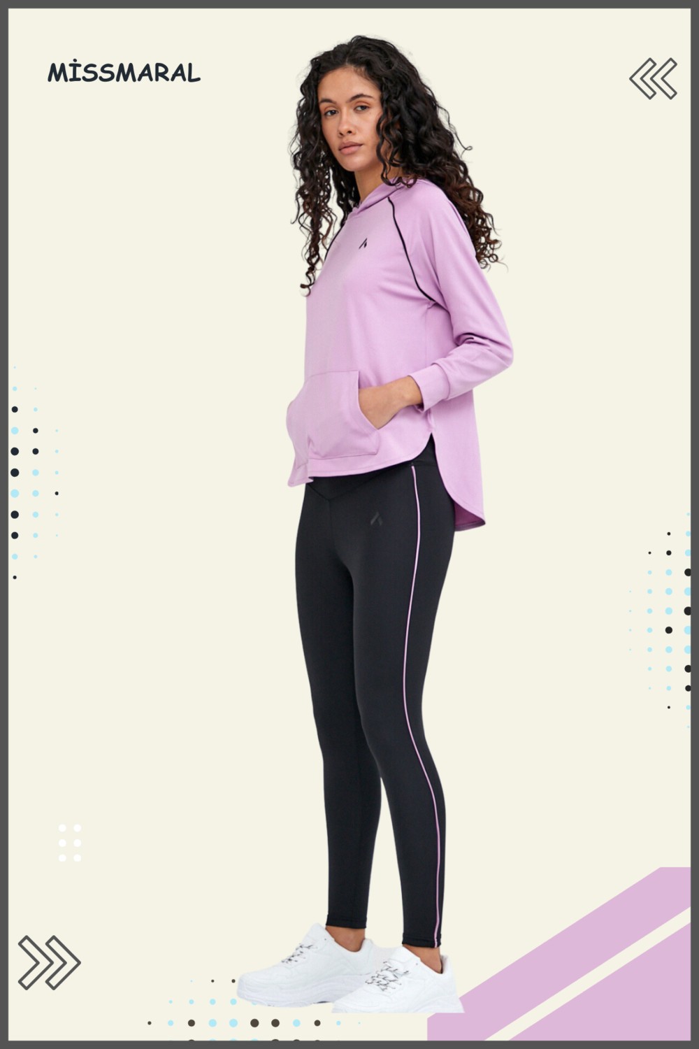 Miss Maral Kadın Eşofman Takım Lila /siyah Spor Tunik & Toparlayıcı Tayt Dalgıç Kumaş Sports And Casual 13060 görsel 3