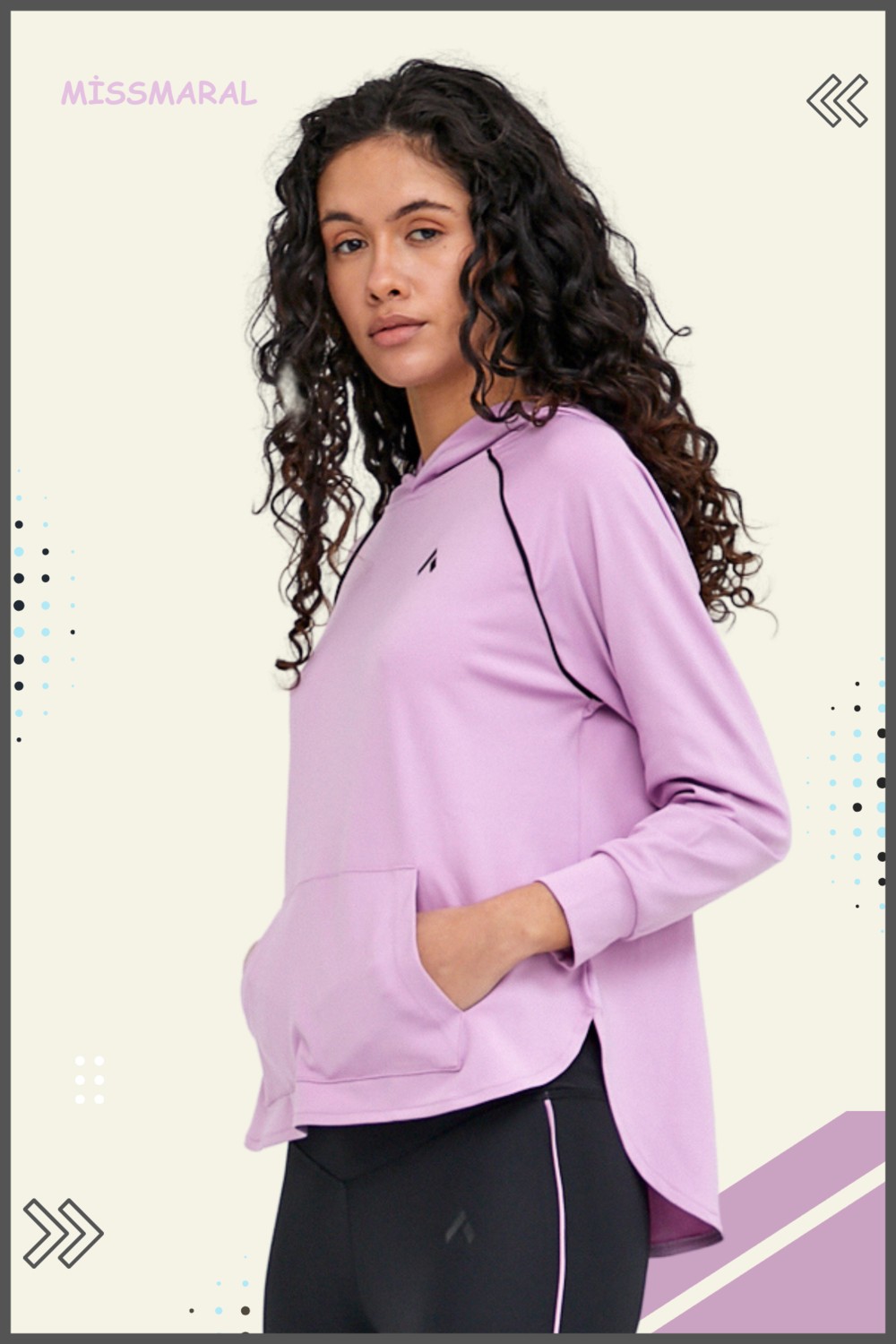 Miss Maral Kadın Eşofman Takım Lila /siyah Spor Tunik & Toparlayıcı Tayt Dalgıç Kumaş Sports And Casual 13060 görsel 4
