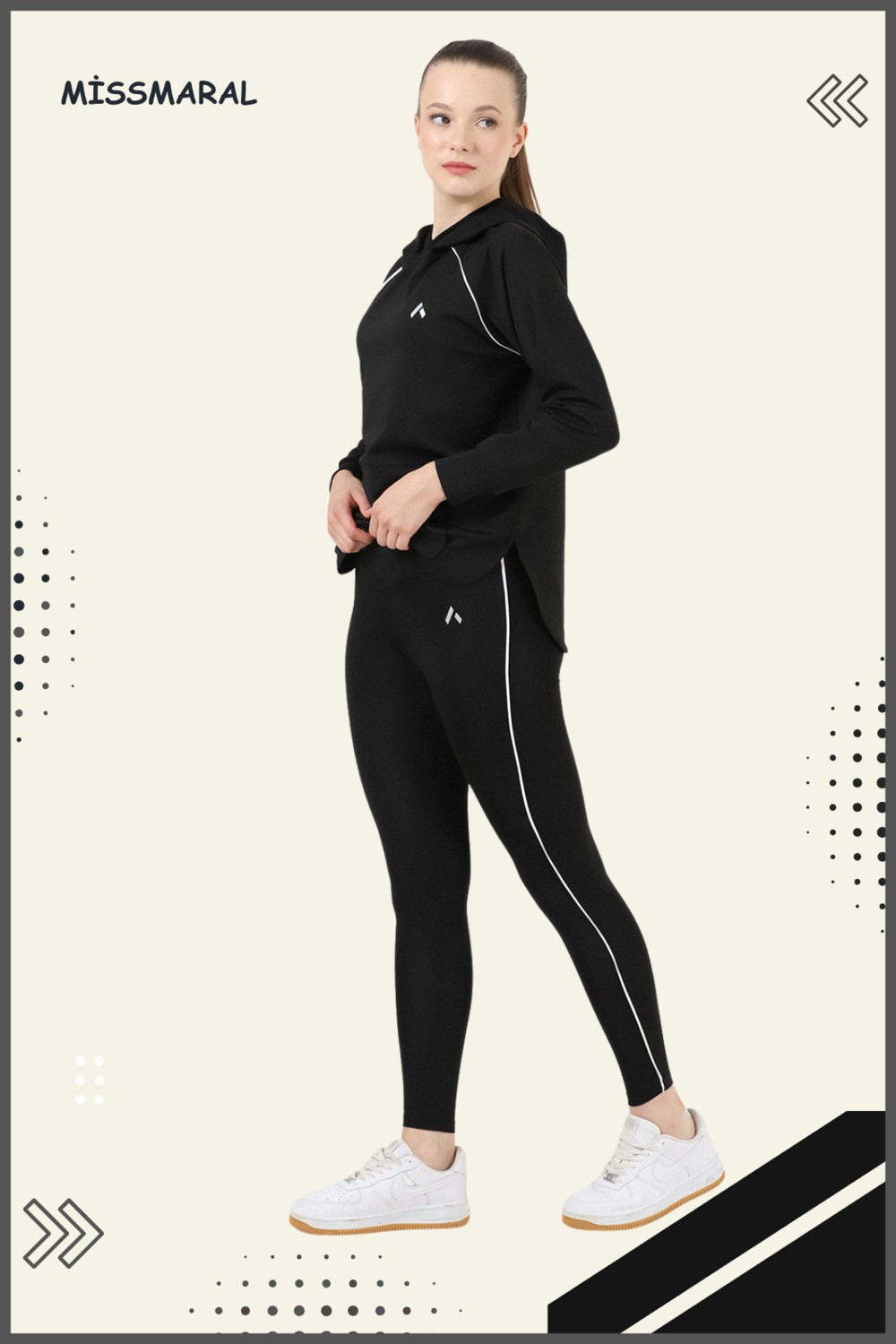 Miss Maral Kadın Eşofman Takım Lila /siyah Spor Tunik & Toparlayıcı Tayt Dalgıç Kumaş Sports And Casual 13060