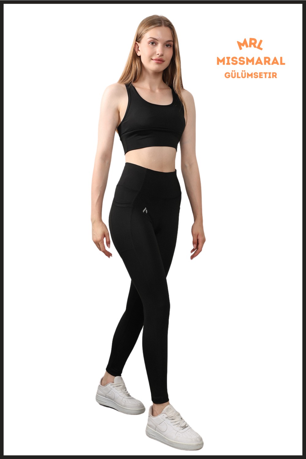 Miss Maral Kadın Siyah Yüksek Bel Toparlayıcı Çift Cepli Spor Tayt Bilek Boy Slim Fit Görünüm 1057 görsel 3