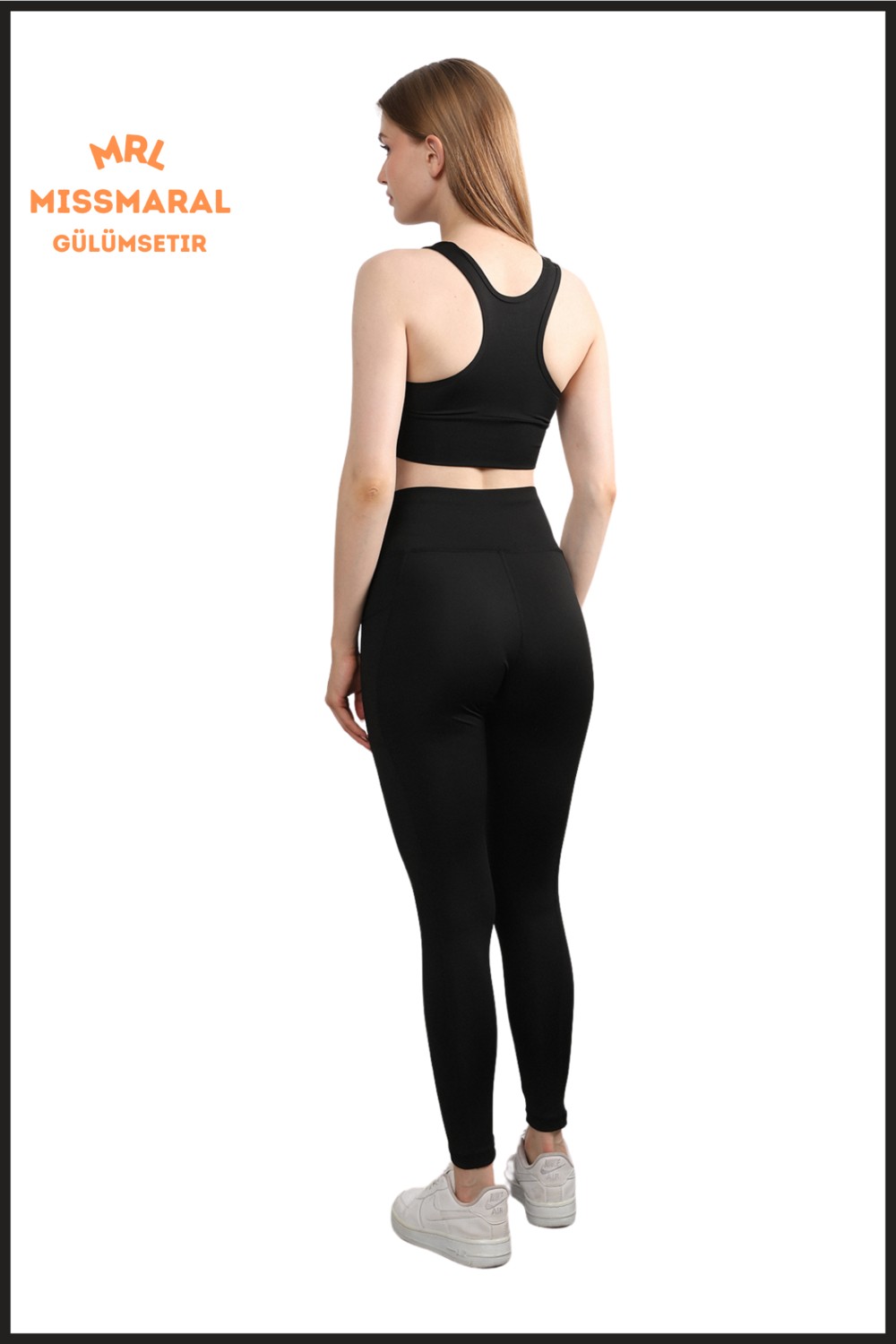 Miss Maral Kadın Siyah Yüksek Bel Toparlayıcı Çift Cepli Spor Tayt Bilek Boy Slim Fit Görünüm 1057 görsel 4