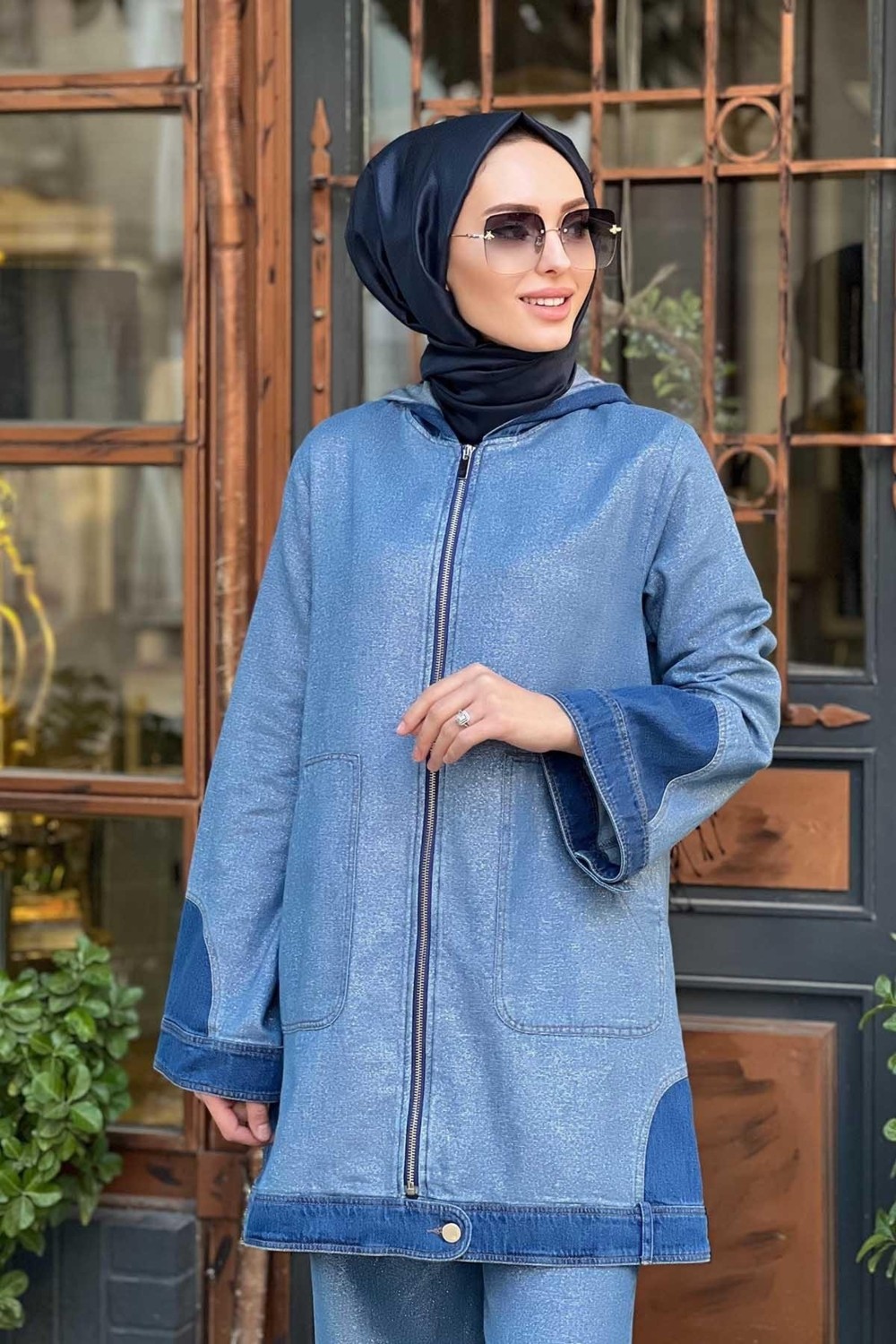 Naki & Mascara Kapşonlu Denim Kap 45MK11352 Denim görsel 3