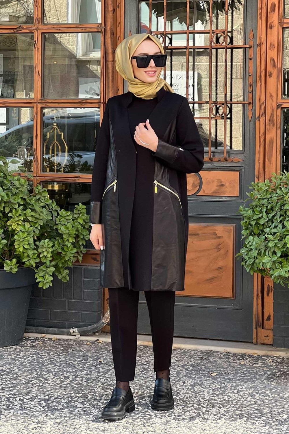 Miss Dalida Missdalida Deri Detaylı Triko Ceket T25K-8023 Siyah