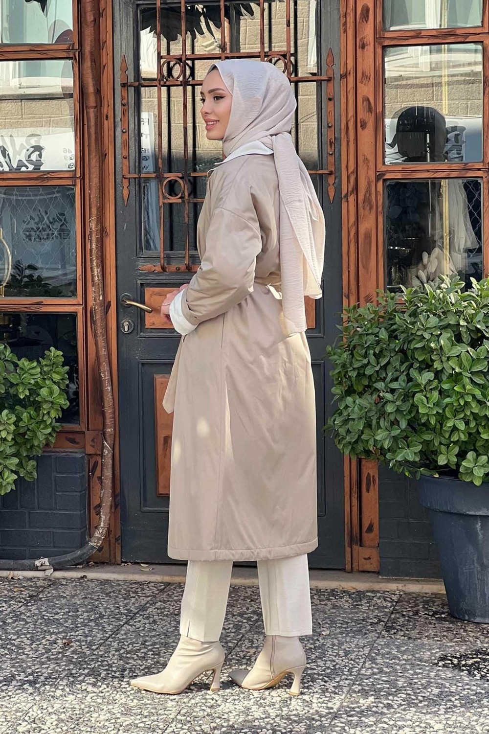 Miss Dalida Triko Astarlı Rüzgarlık Kap T25K-8019 Bej görsel 2