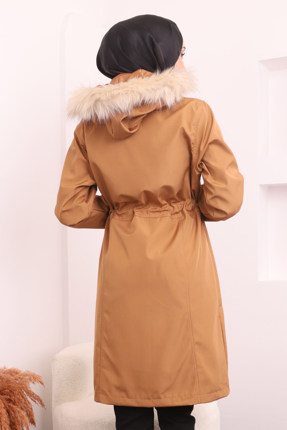 İmaj Butik Taba Yaka Detaylı Kapşonlu Mont görsel 4