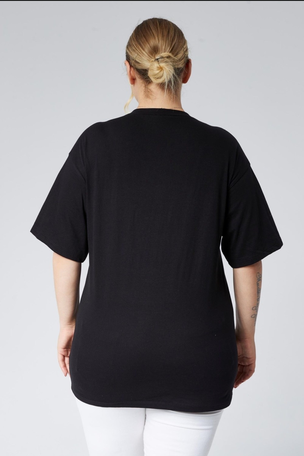 Sea Moda Büyük Beden Atatürk Imza Baskılı Oversize Basic Konfor Kısa Kol Süprem Tshirt-Siyah görsel 5