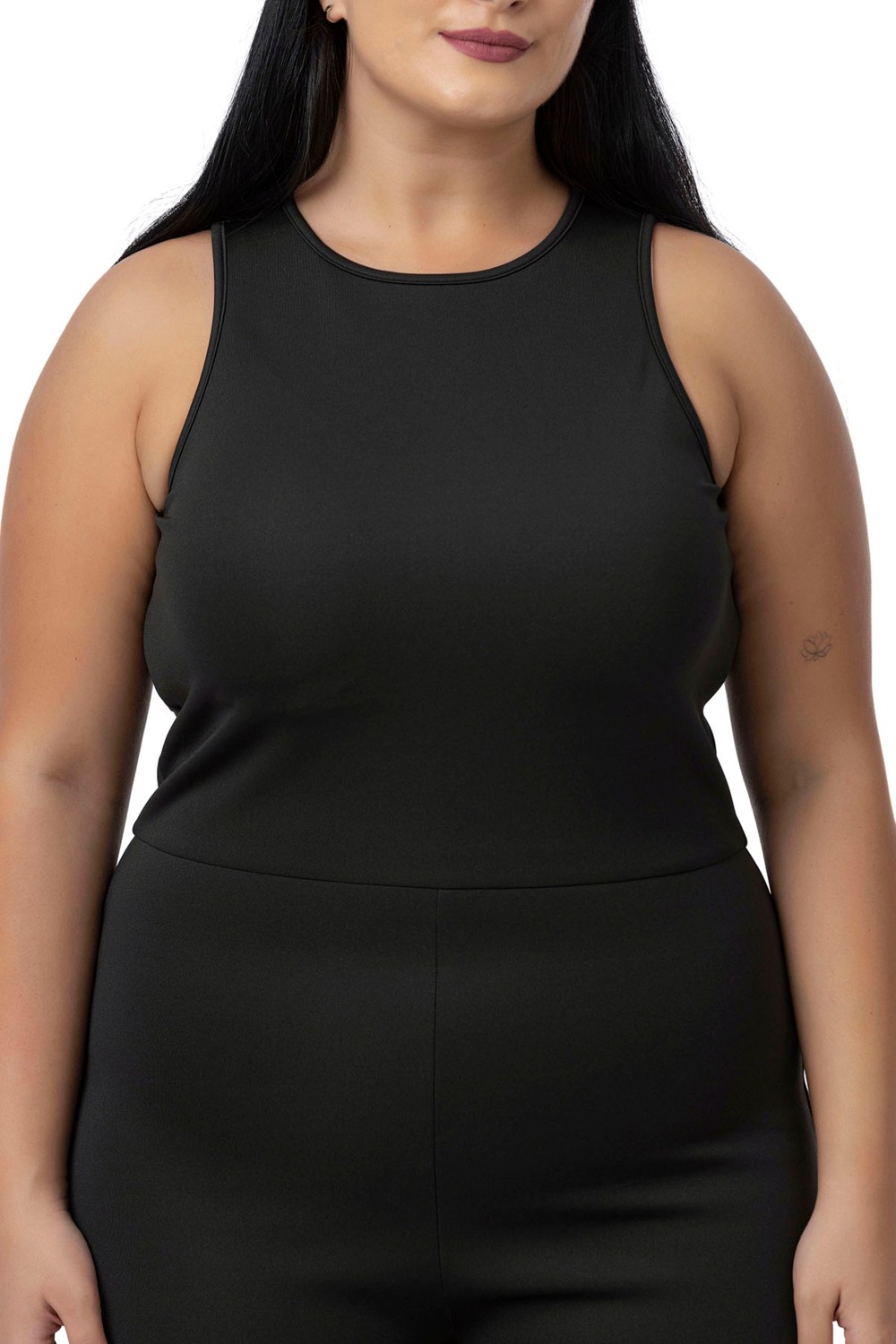 Disentis Modest Büyük Beden Siyah Kısa Taytlı Tulum Polyester Kumaş ile Slim Fit Tasarım görsel 5