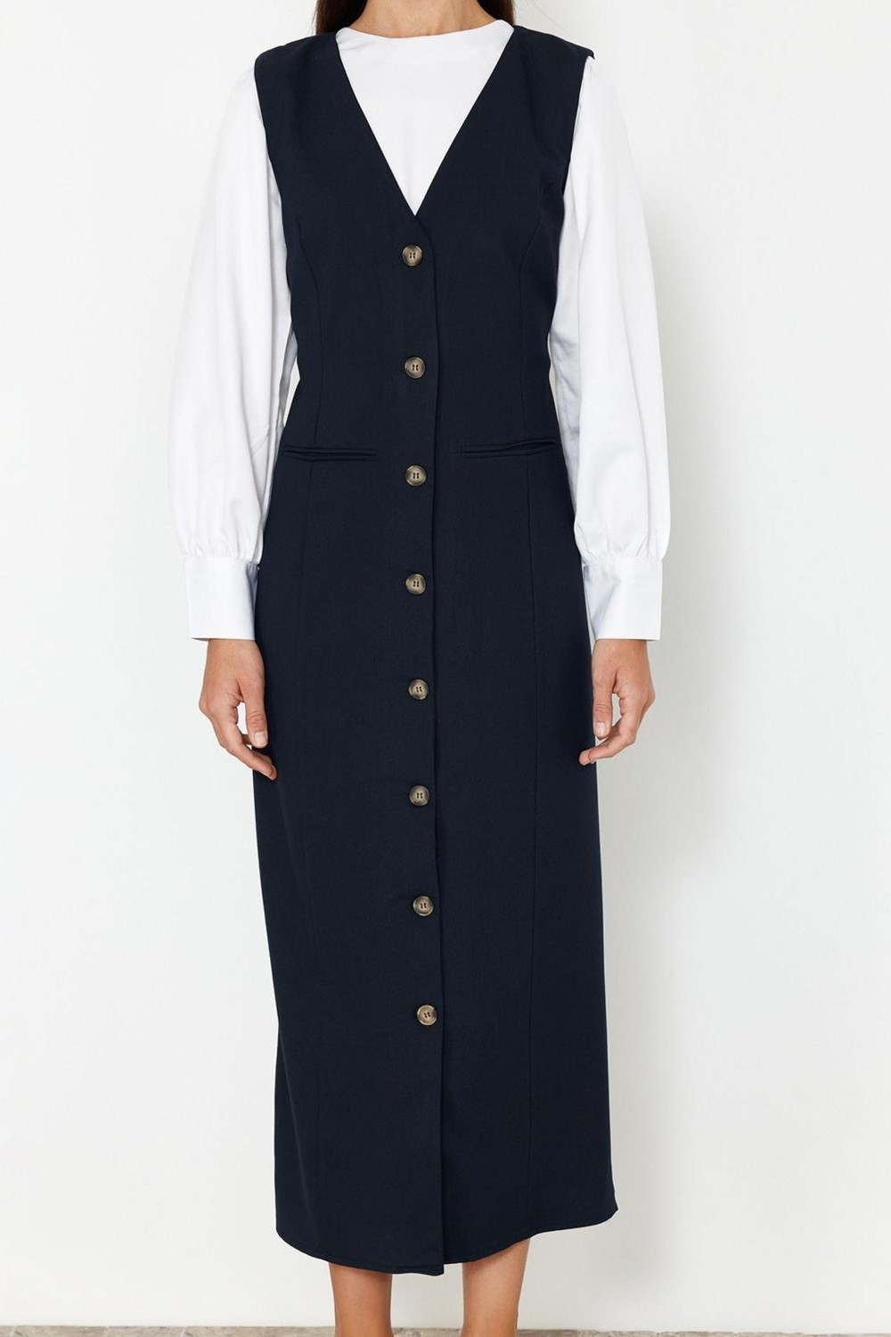 Ersefa Moda Stil Regular V Yaka Maxi Boy Tesettür Dokuma Kumaş Jile Elbise görsel 3