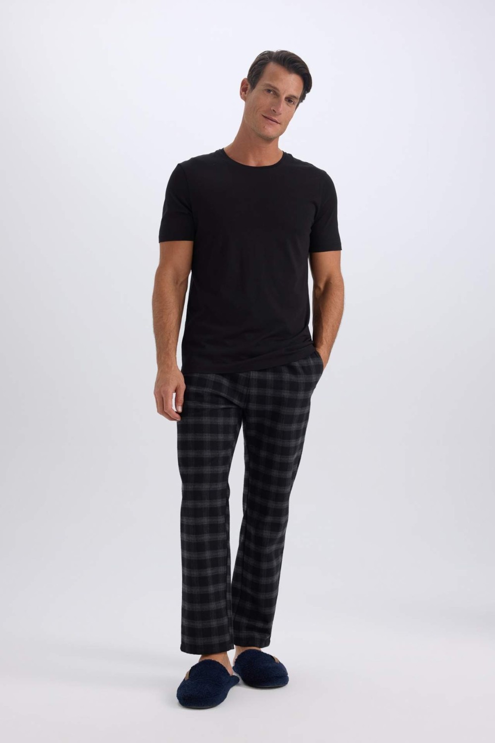 DeFacto Kareli Cepli Uzun Boy Pijama Altı Erkek Regular Fit Pamuk Polyester Rahatlık