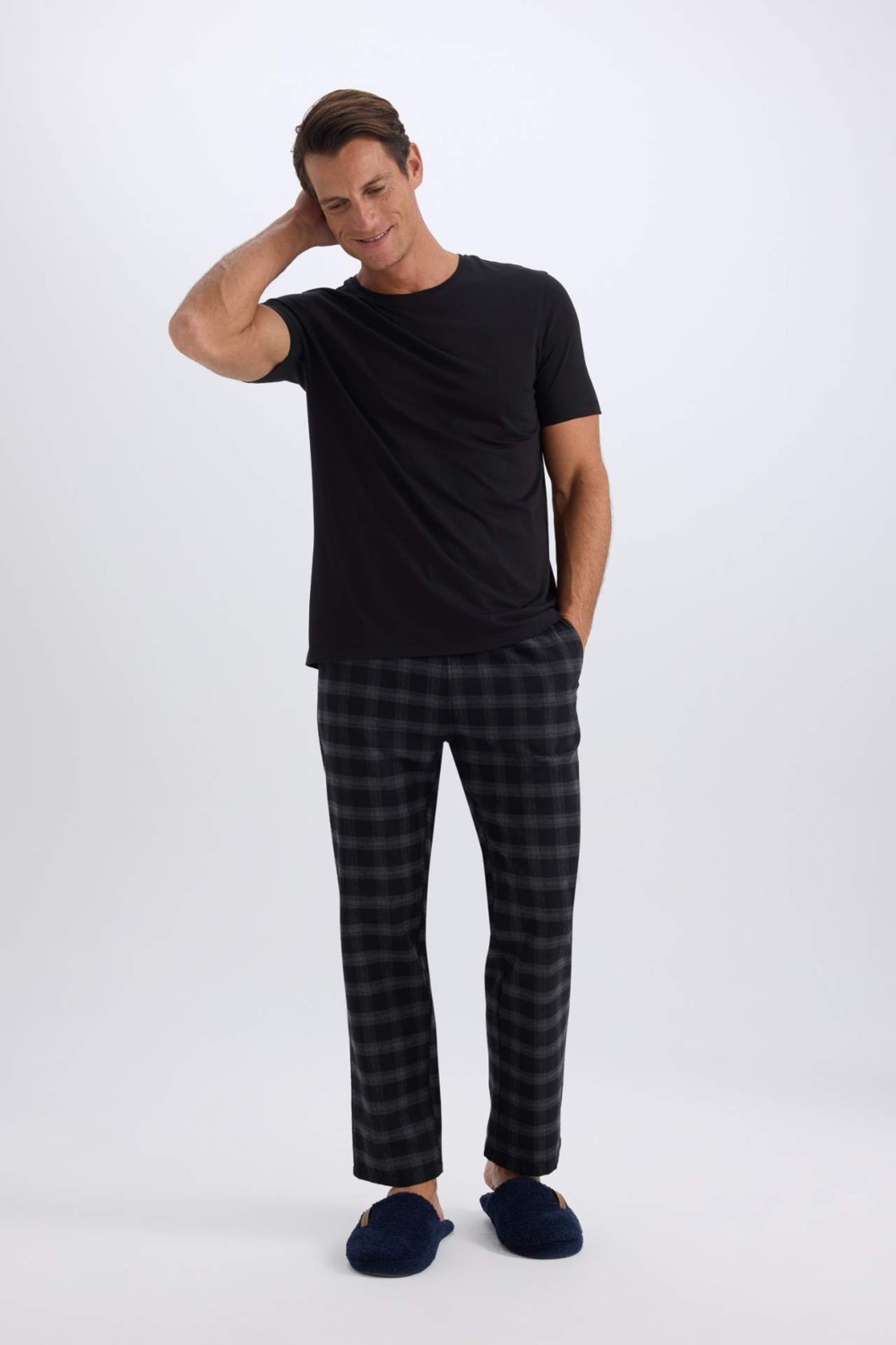 DeFacto Kareli Cepli Uzun Boy Pijama Altı Erkek Regular Fit Pamuk Polyester Rahatlık görsel 2