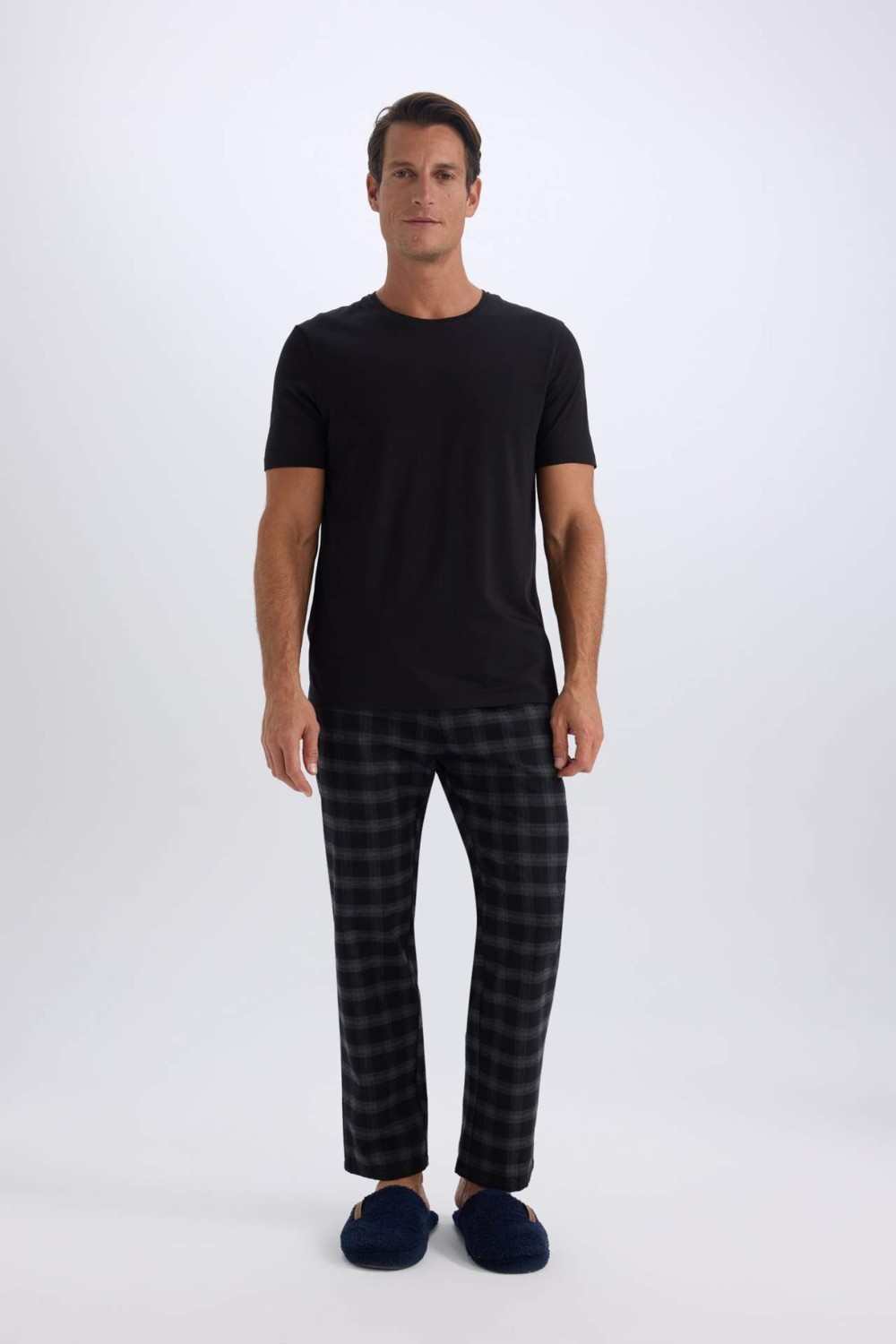 DeFacto Kareli Cepli Uzun Boy Pijama Altı Erkek Regular Fit Pamuk Polyester Rahatlık görsel 3