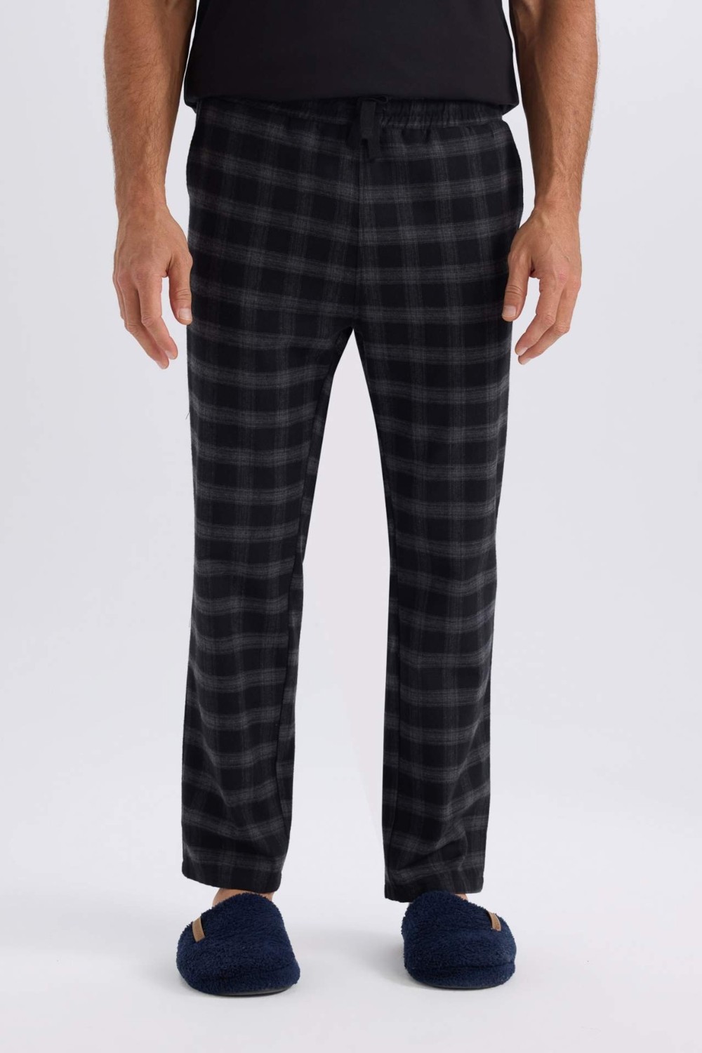 DeFacto Kareli Cepli Uzun Boy Pijama Altı Erkek Regular Fit Pamuk Polyester Rahatlık görsel 5