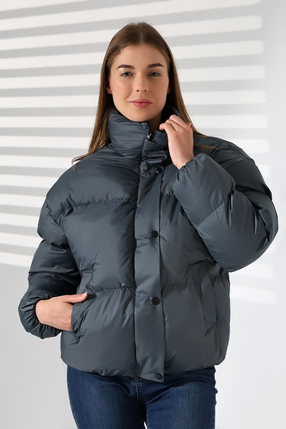 Garen Kadın Yaka Kürklü Oversize Mont görsel 3