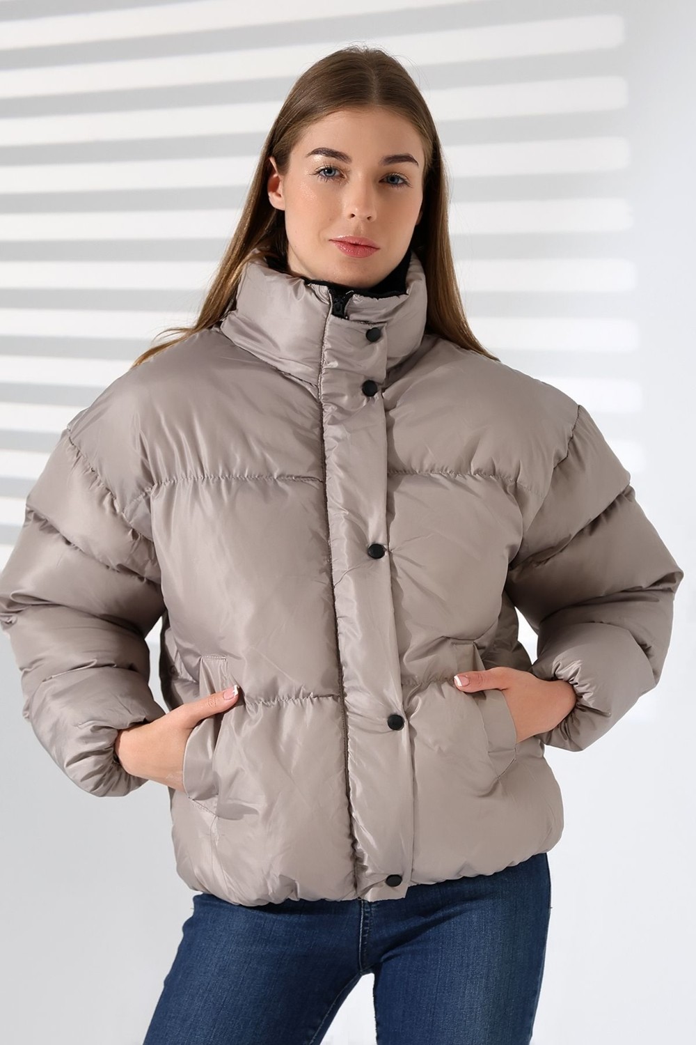 Garen Kadın Yaka Kürklü Oversize Mont