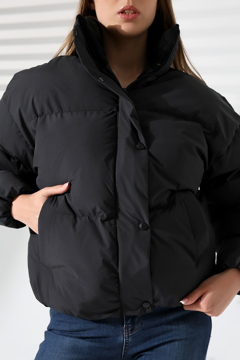 Garen Kadın Yaka Kürklü Oversize Mont