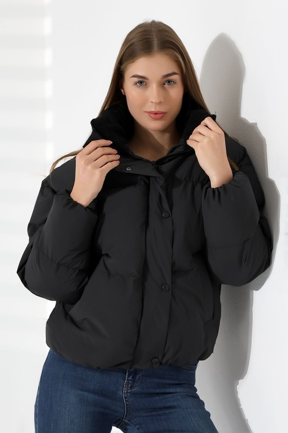 Garen Kadın Yaka Kürklü Oversize Mont görsel 7