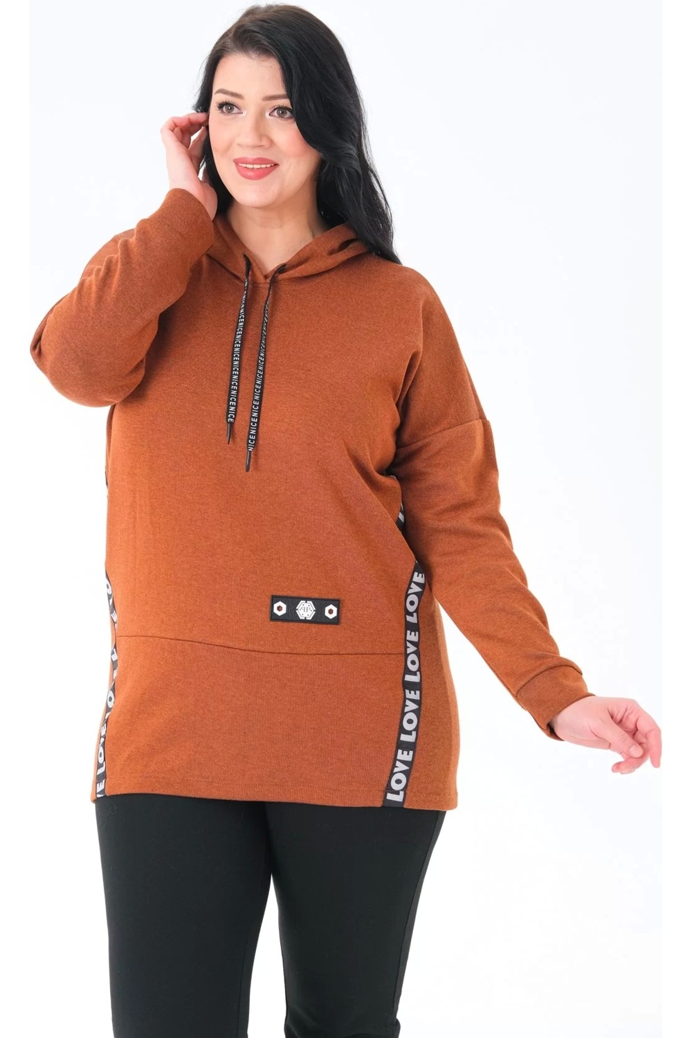 Lady Majestic Kapüşonlu Büyük Beden Sweatshirt görsel 2