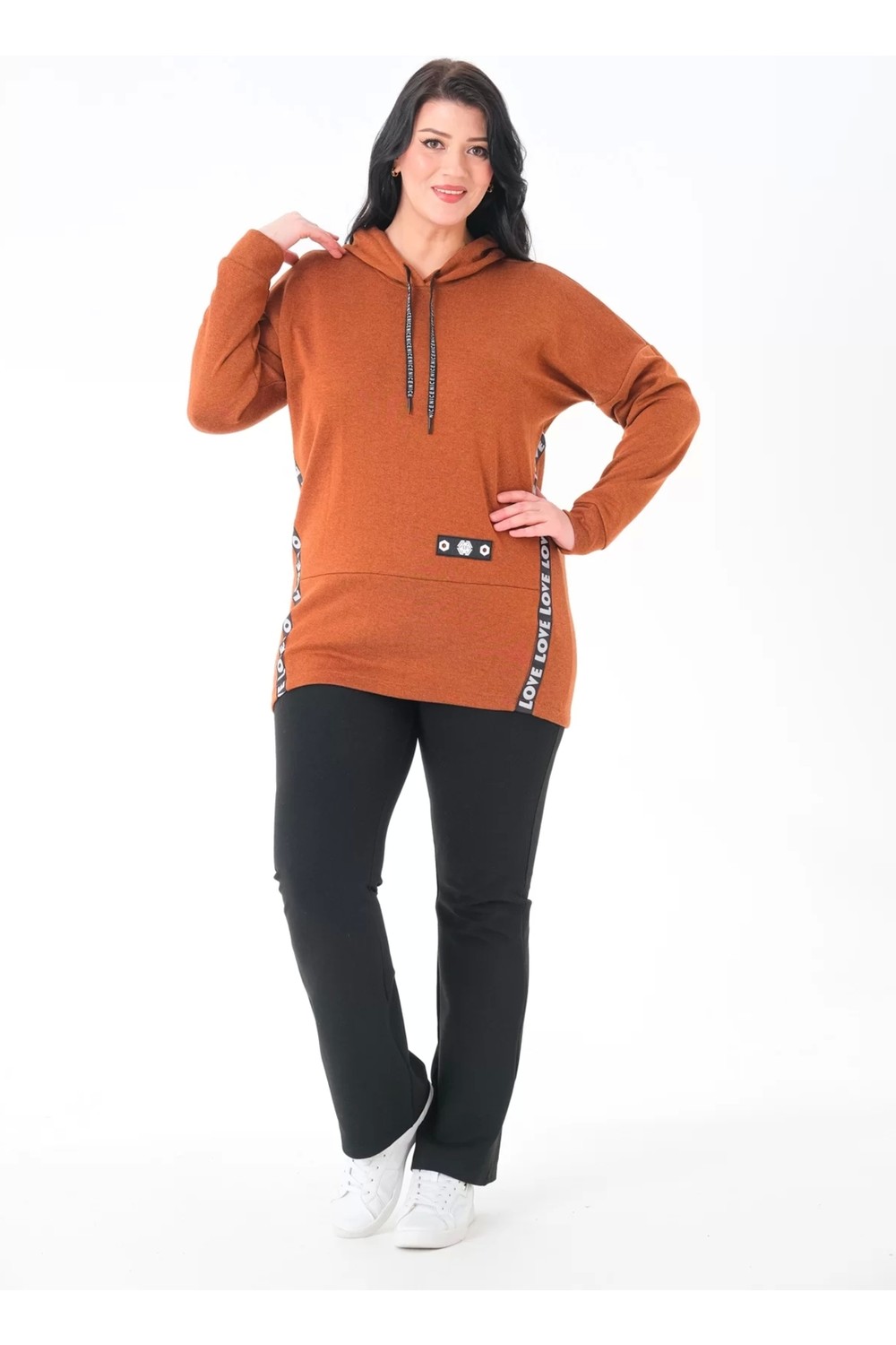 Lady Majestic Kapüşonlu Büyük Beden Sweatshirt görsel 3