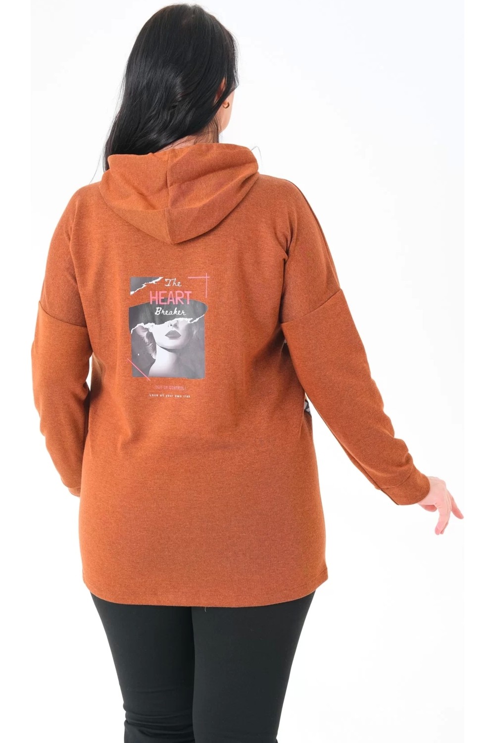 Lady Majestic Kapüşonlu Büyük Beden Sweatshirt görsel 4