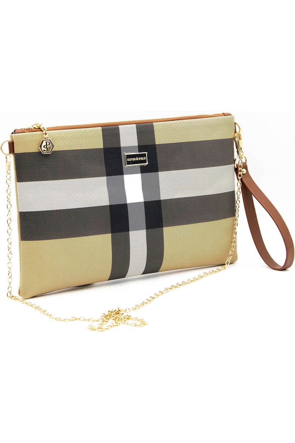 Silver & Polo Silver Polo Mavi - Kemik Ekose Kadın Portföy ve Clutch El Çantası SP1034 görsel 4