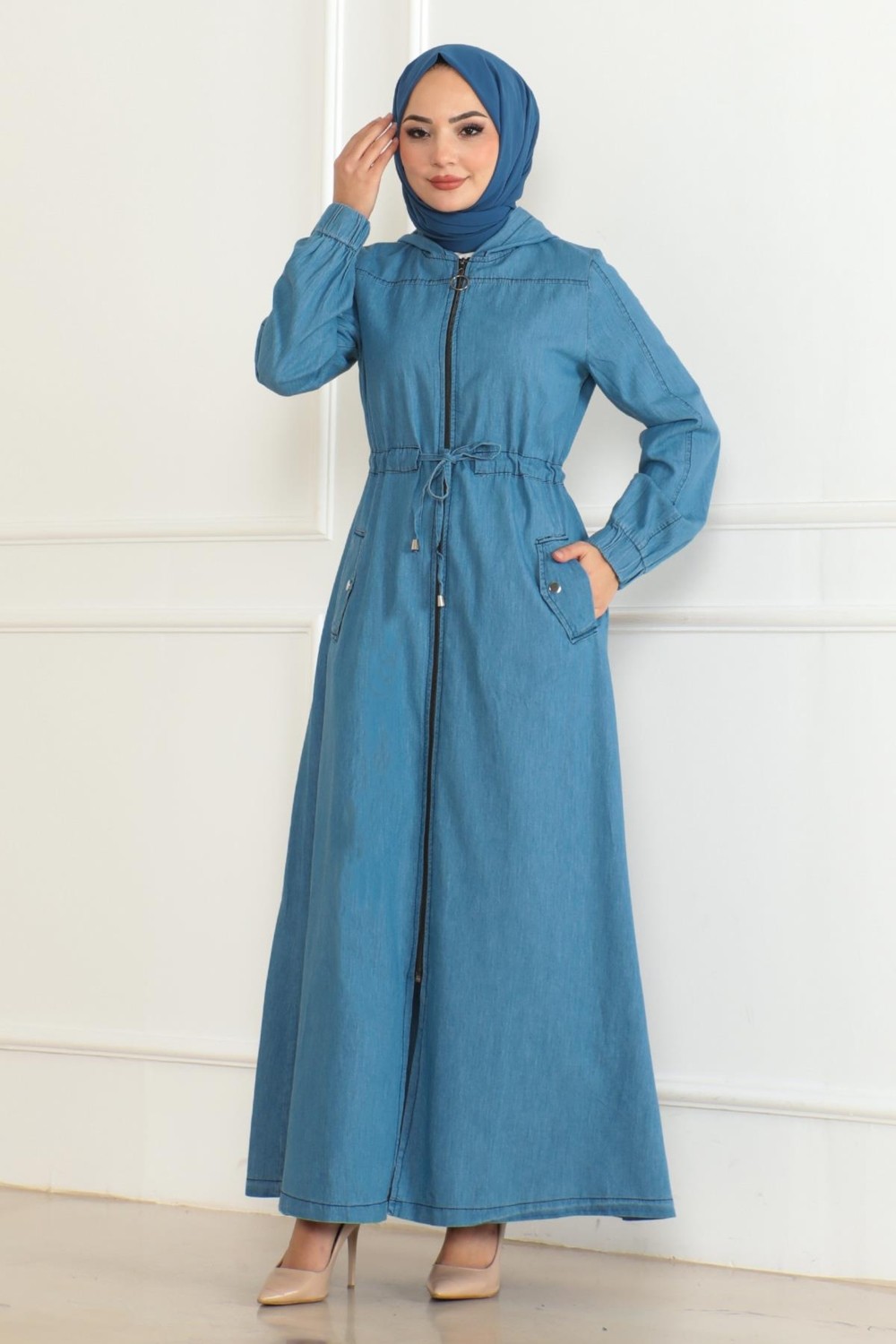 Moda Mihram Beli Bağcıklı Kot Ferace Açık Mavi 19226
