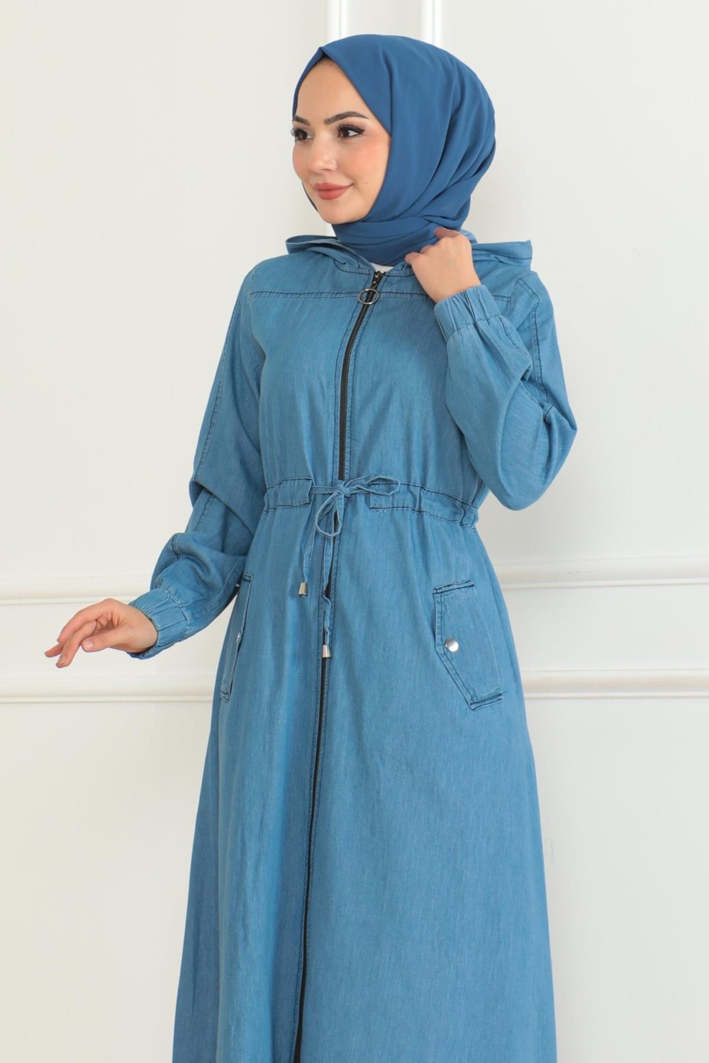 Moda Mihram Beli Bağcıklı Kot Ferace Açık Mavi 19226 görsel 2