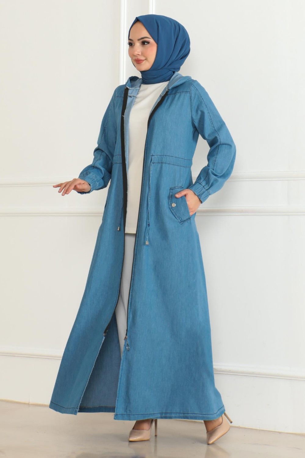 Moda Mihram Beli Bağcıklı Kot Ferace Açık Mavi 19226 görsel 3
