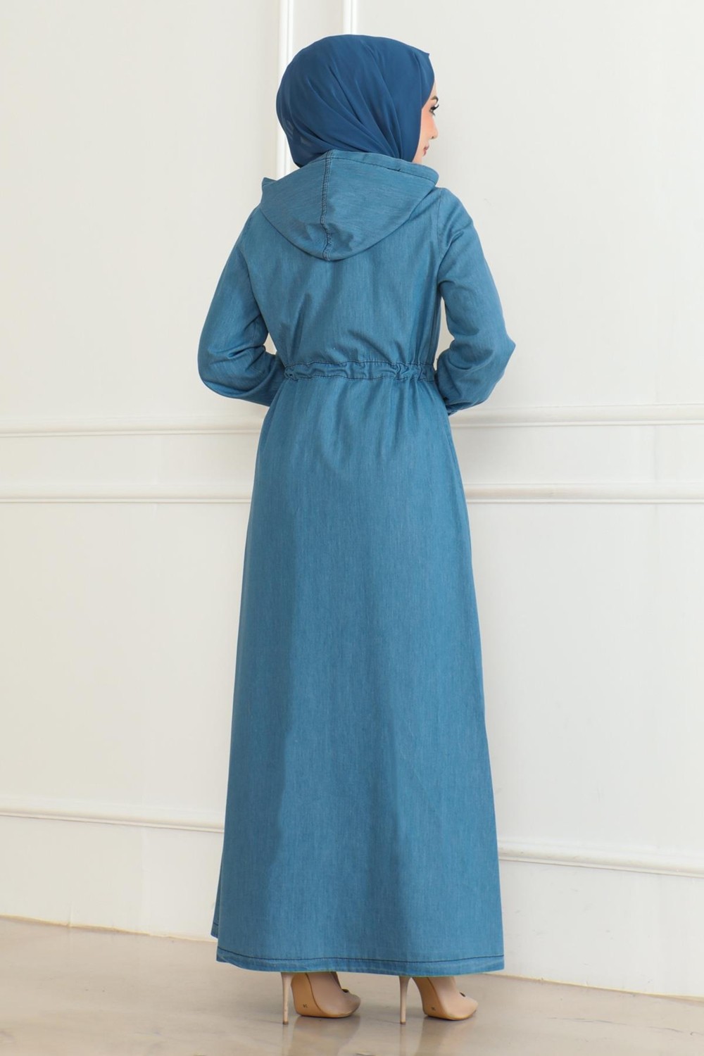 Moda Mihram Beli Bağcıklı Kot Ferace Açık Mavi 19226 görsel 4