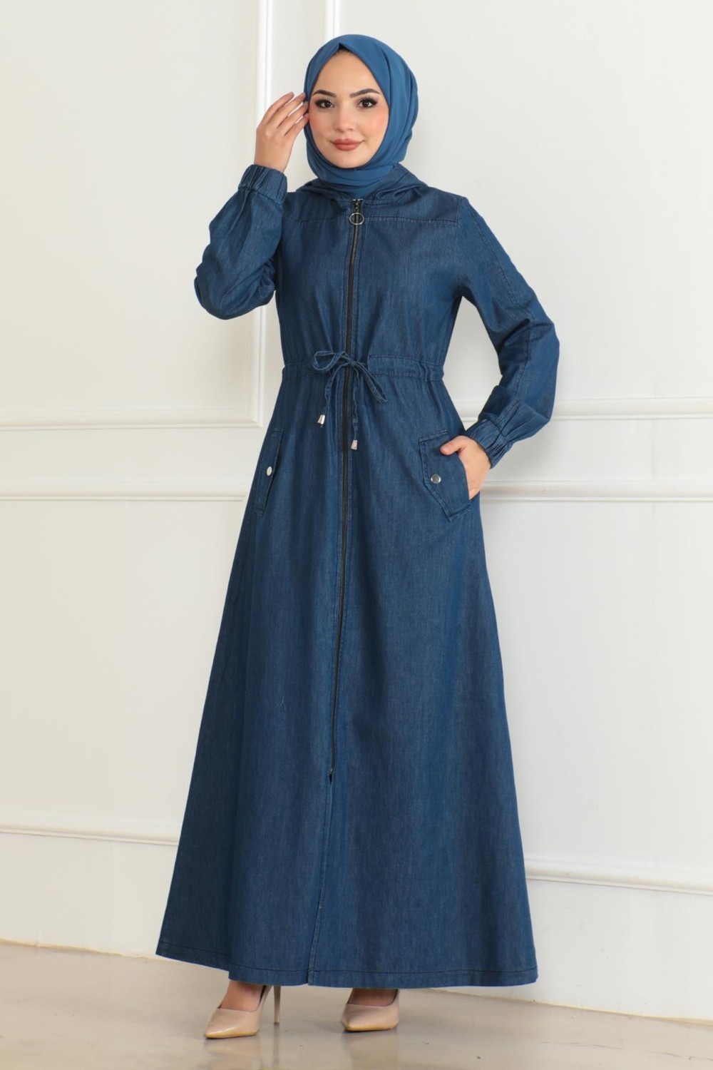 Moda Mihram Beli Bağcıklı Kot Ferace Açık Mavi 19226 görsel 6