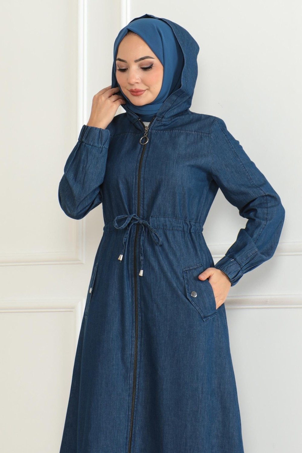 Moda Mihram Beli Bağcıklı Kot Ferace Açık Mavi 19226 görsel 7