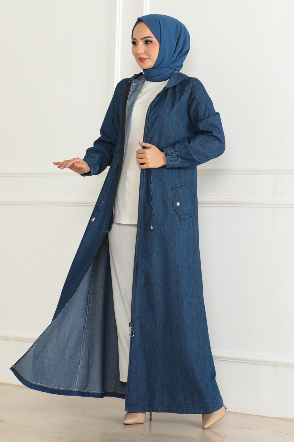 Moda Mihram Beli Bağcıklı Kot Ferace Açık Mavi 19226 görsel 8