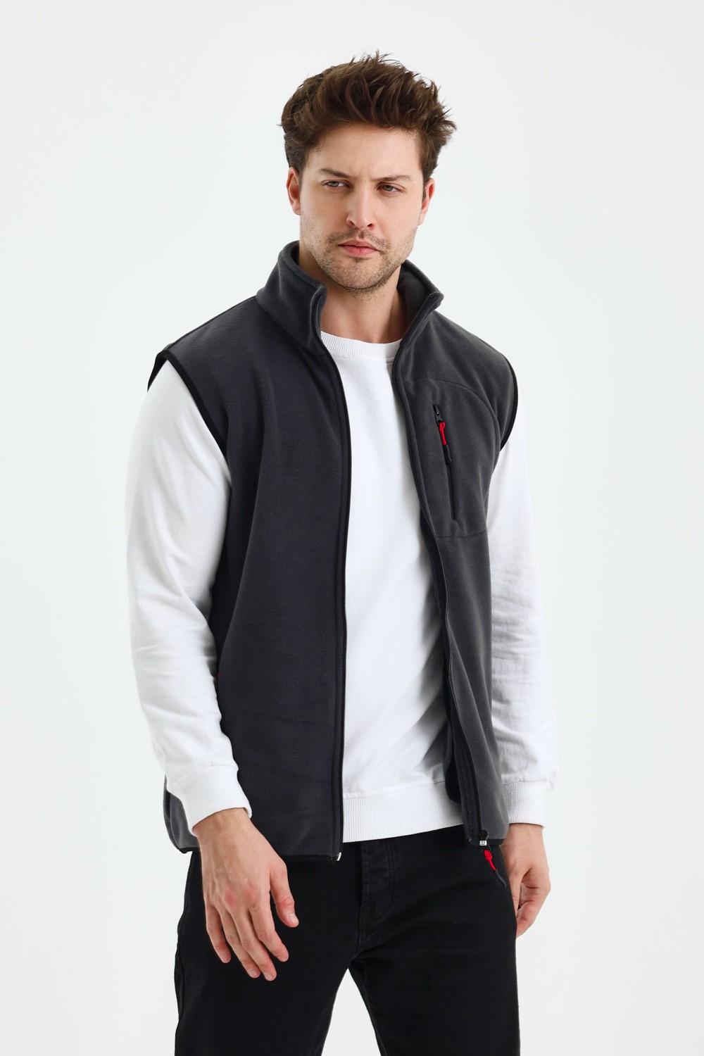 Monox Erkek Tam Fermuarlı Spor Polar Yelek görsel 8