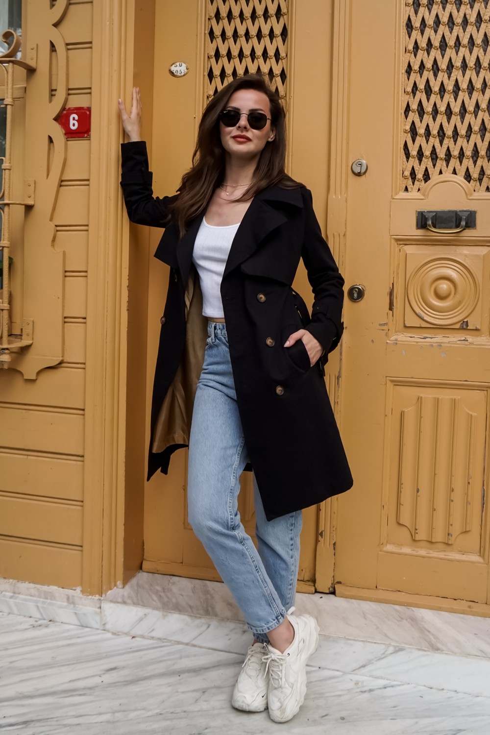 Pastelastore %100 Pamuk Gabardin Midi (95CM) Astarlı Kemerli Kadın Trençkot 1113