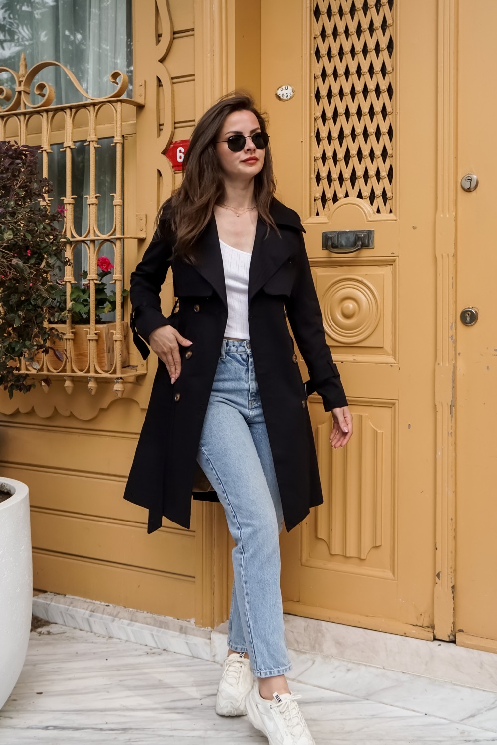 Pastelastore %100 Pamuk Gabardin Midi (95CM) Astarlı Kemerli Kadın Trençkot 1113 görsel 2