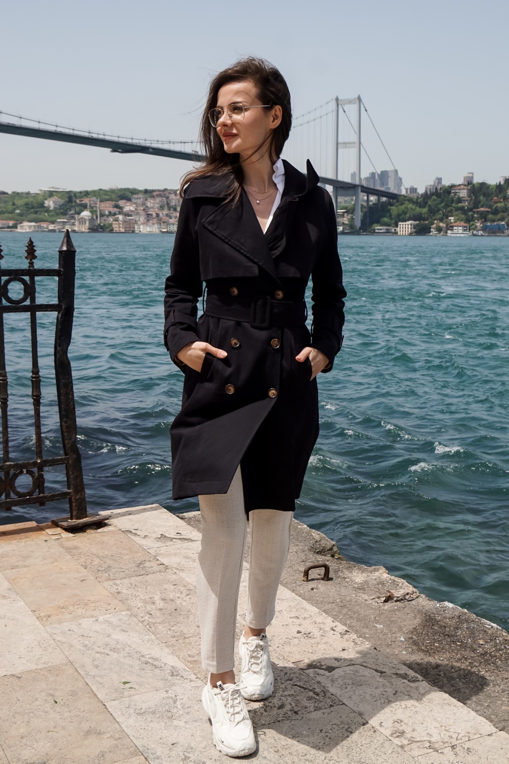 Pastelastore %100 Pamuk Gabardin Midi (95CM) Astarlı Kemerli Kadın Trençkot 1113 görsel 3
