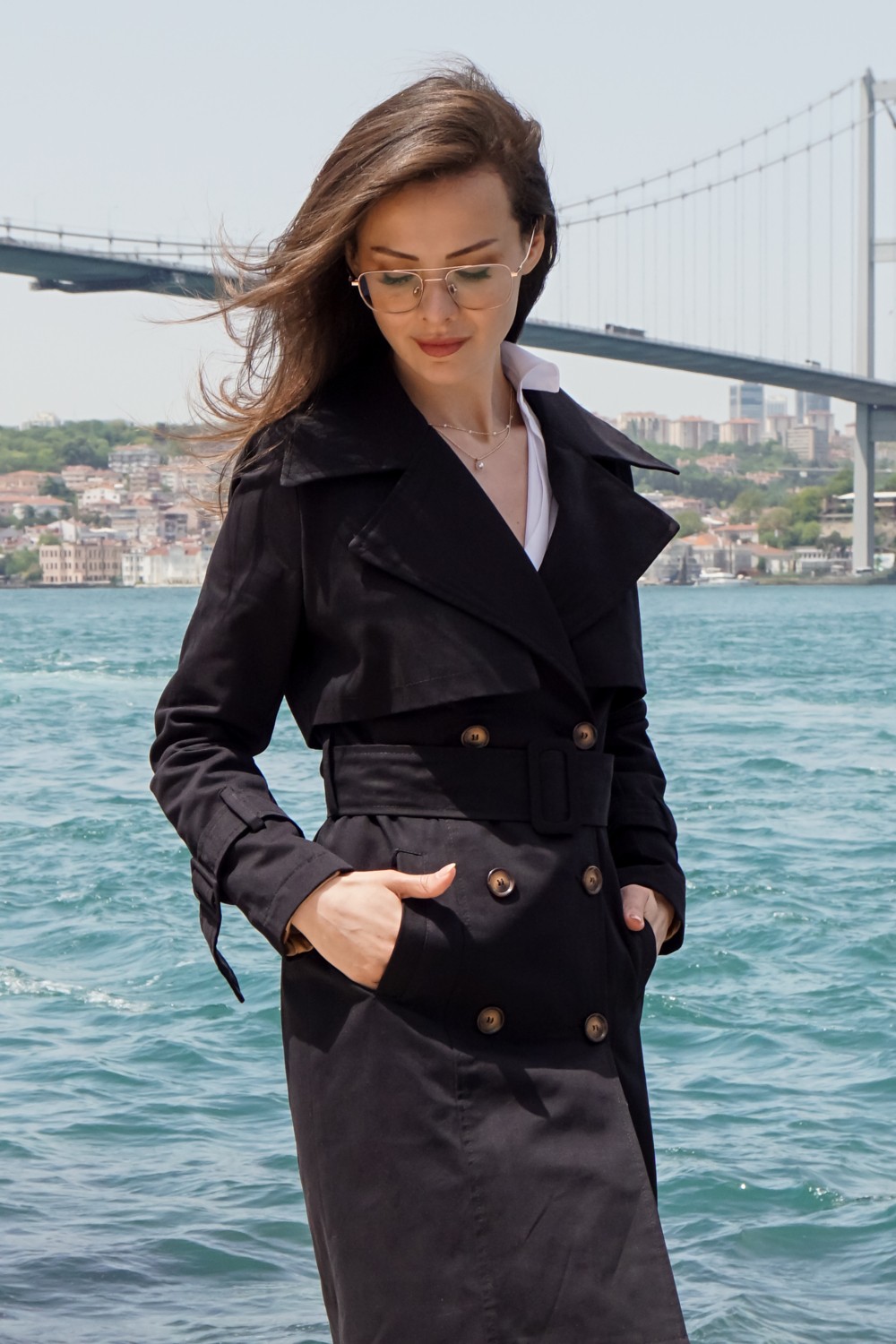 Pastelastore %100 Pamuk Gabardin Midi (95CM) Astarlı Kemerli Kadın Trençkot 1113 görsel 4