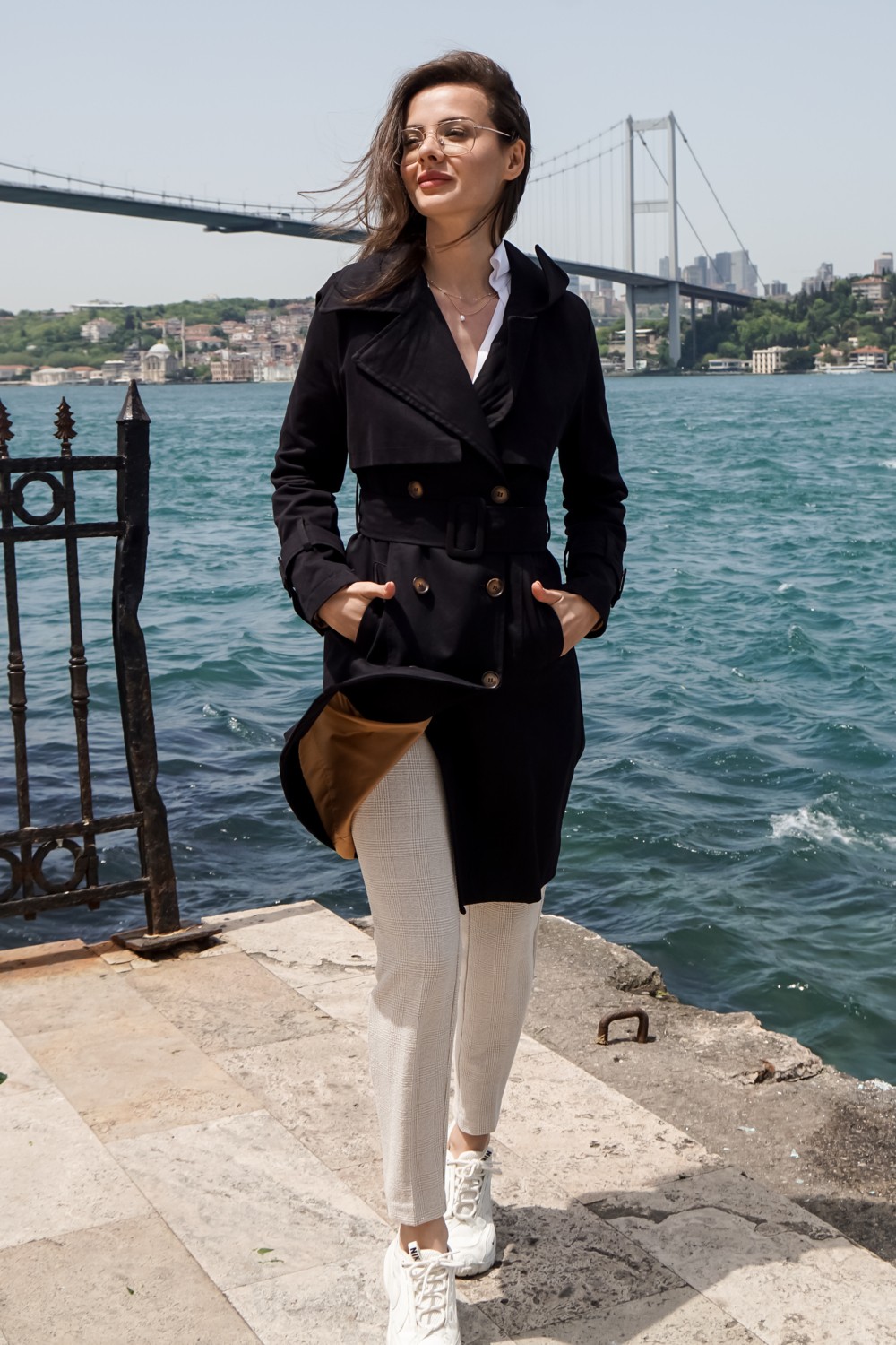 Pastelastore %100 Pamuk Gabardin Midi (95CM) Astarlı Kemerli Kadın Trençkot 1113 görsel 5