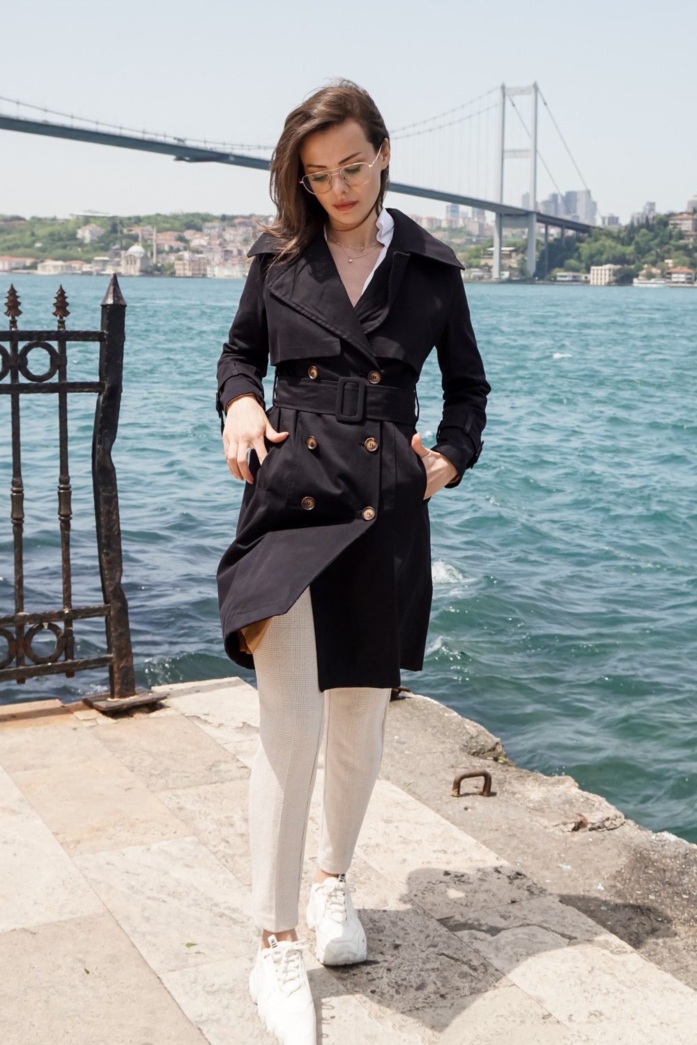 Pastelastore %100 Pamuk Gabardin Midi (95CM) Astarlı Kemerli Kadın Trençkot 1113 görsel 7