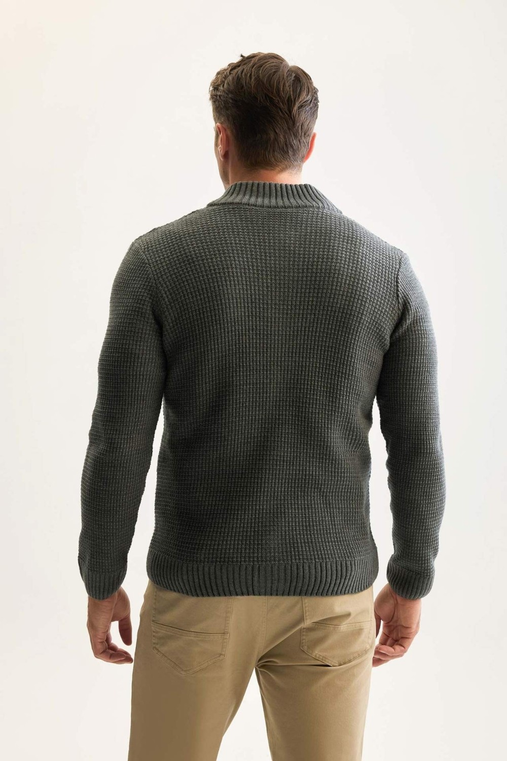 DeFacto Standart Fit Normal Kesim Yarım Balıkçı Yaka Fermuarlı Waffle Hırka R1195AZNS görsel 5