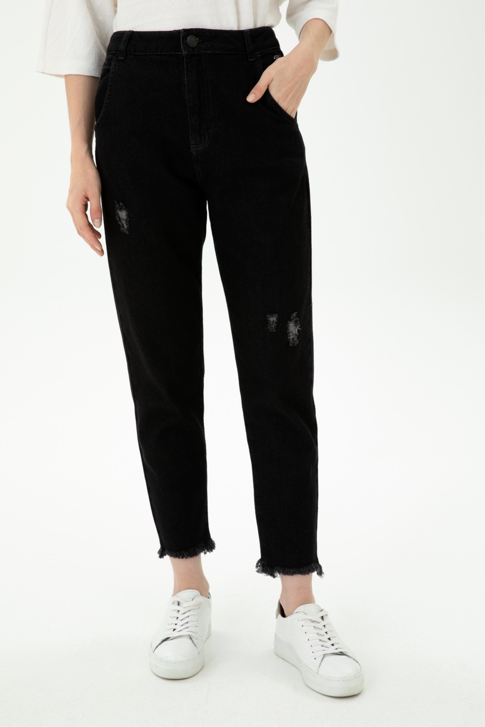 U.S. Polo Assn. Kadın Siyah Mom High Waist Fit Jean Pantolon 50272278-DN0027 görsel 2