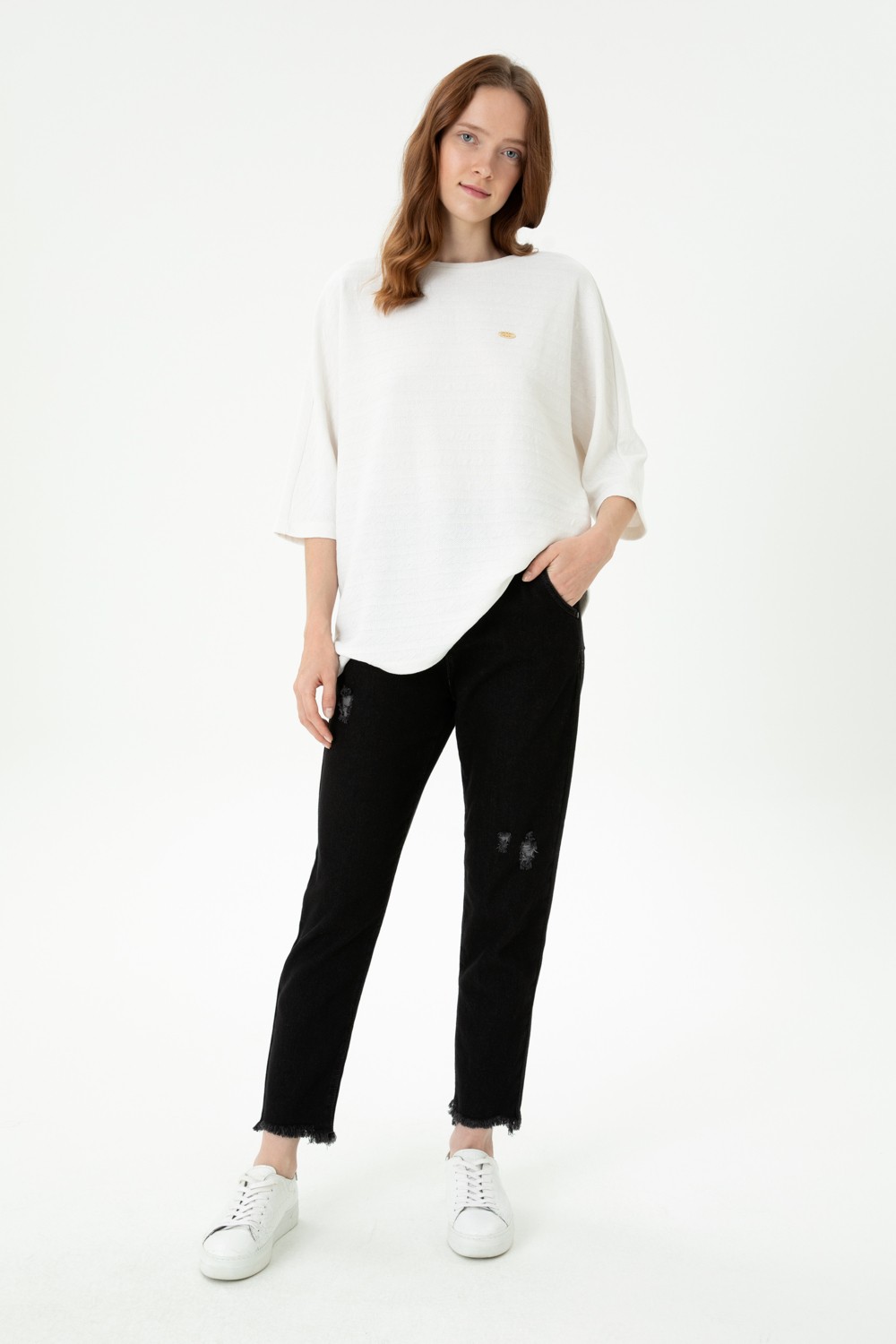 U.S. Polo Assn. Kadın Siyah Mom High Waist Fit Jean Pantolon 50272278-DN0027 görsel 3