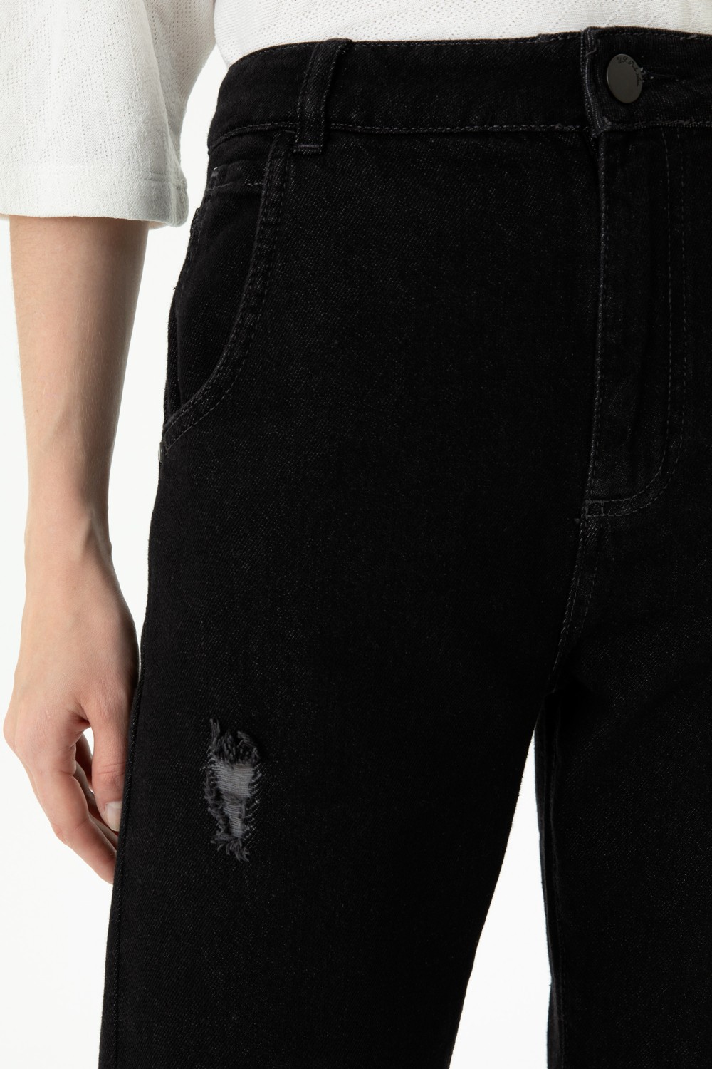 U.S. Polo Assn. Kadın Siyah Mom High Waist Fit Jean Pantolon 50272278-DN0027 görsel 5